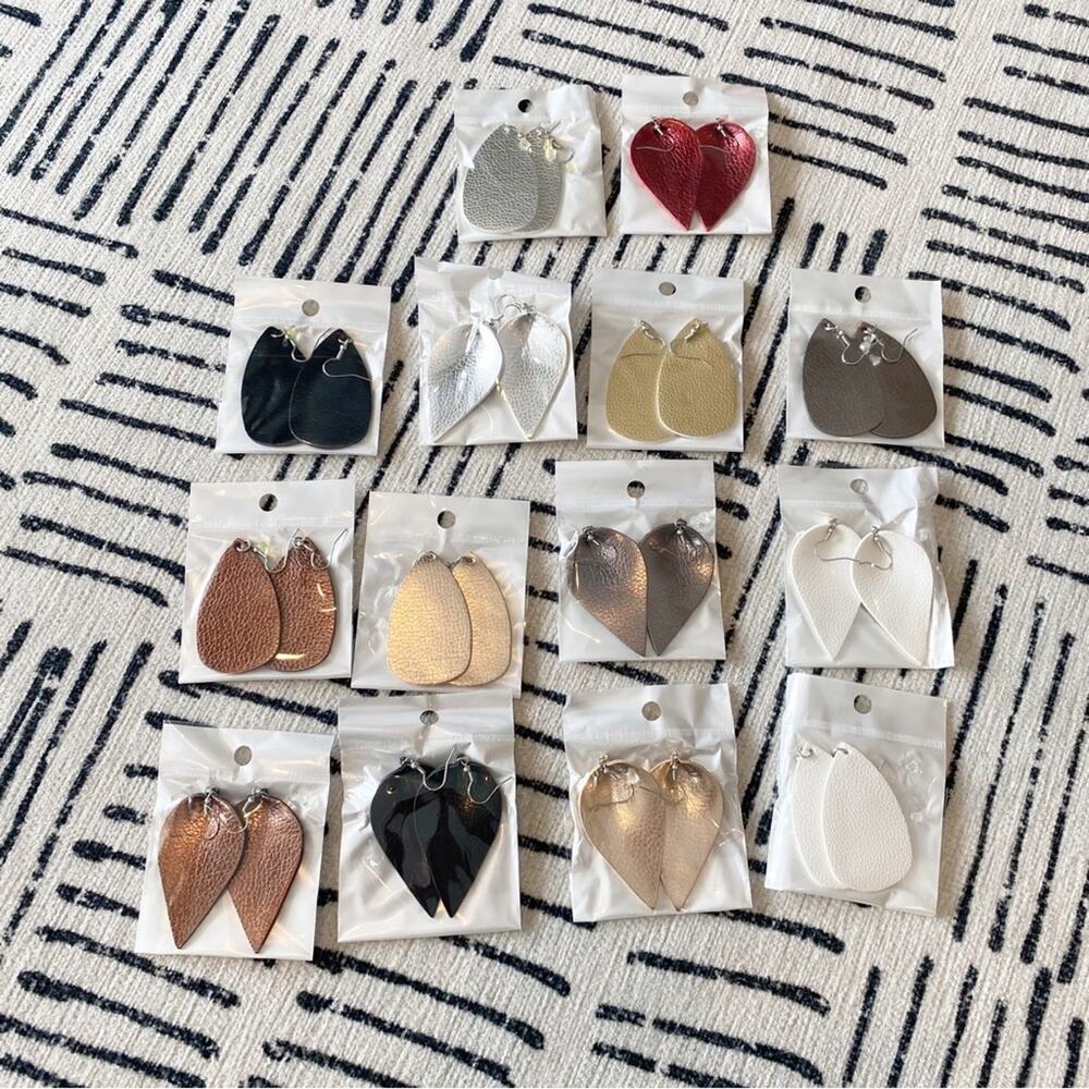Leather Metallic Earring Set
